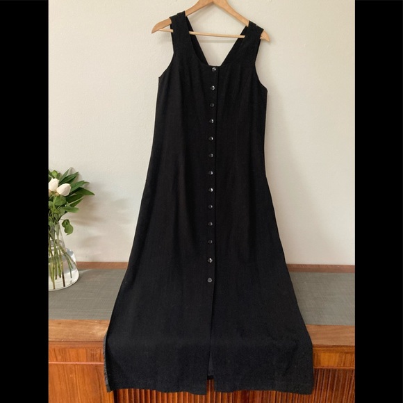NWOT! Vintage black button down linen dress size 10 - Picture 1 of 9